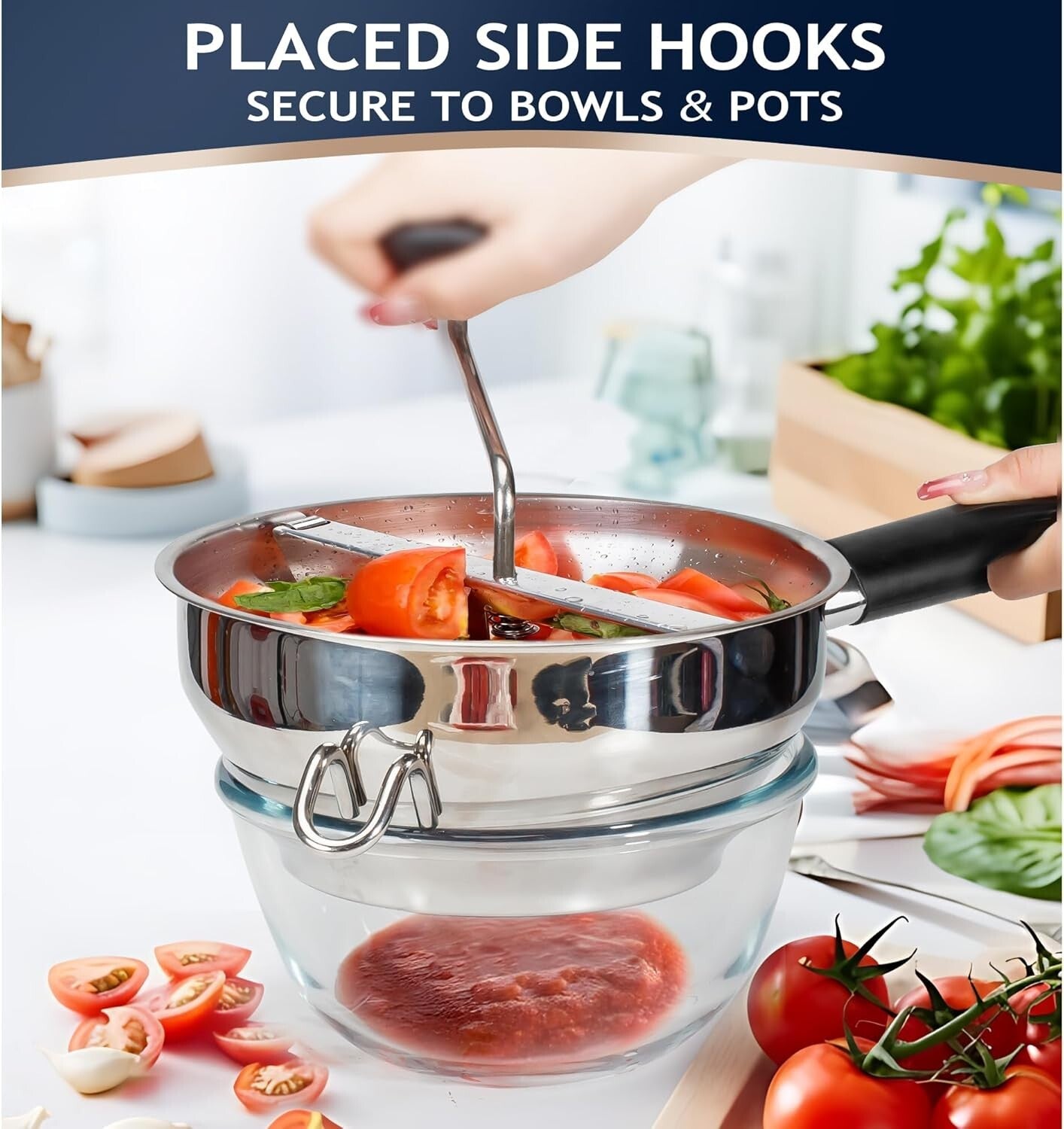 Durable Stainless Steel Food Mill with Three Milling Discs & Non-Slip Design