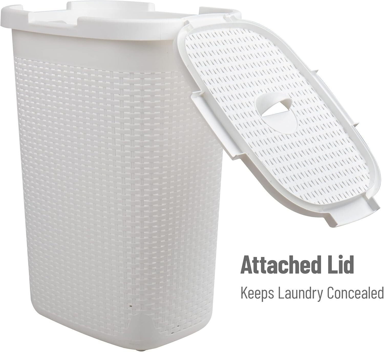 60L Lightweight Wicker-Style Laundry Hamper with Hinged Lid - Stylish Storage
