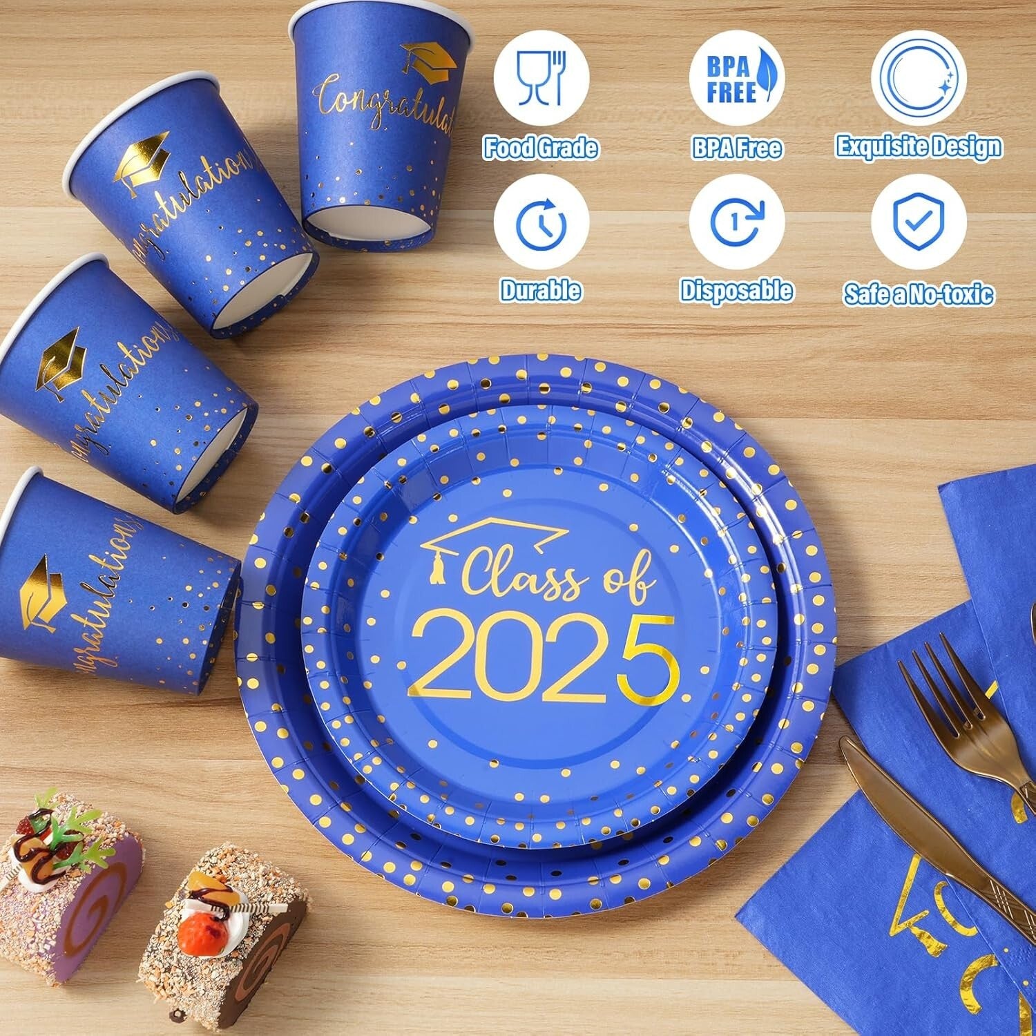 Luxurious Disposable Graduation Tableware Set: 700pcs for Class of 2025 Events