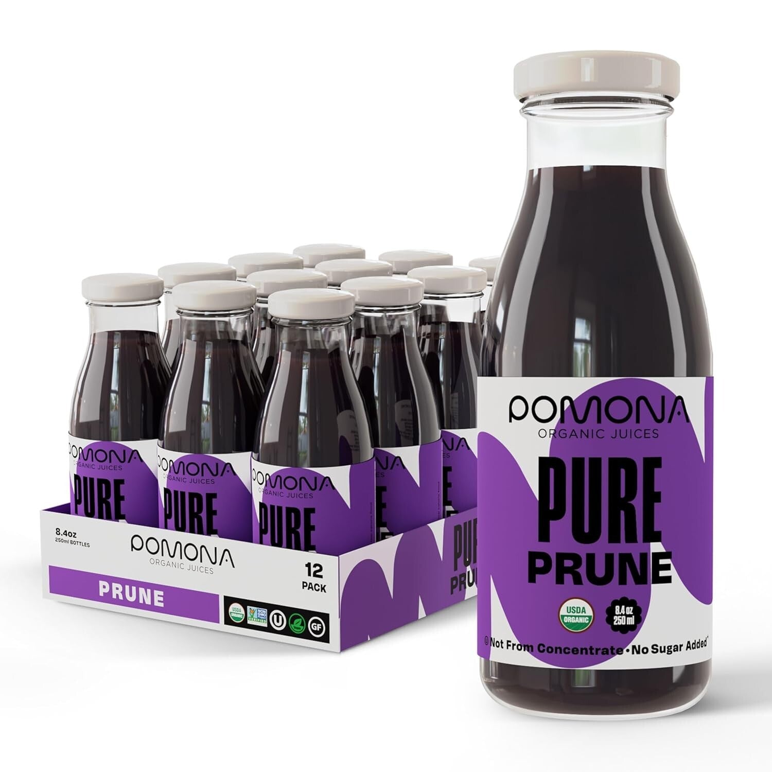 Refreshing 100% Pure Prune Juice - 12 Bottles, No Additives, Vegan-Friendly