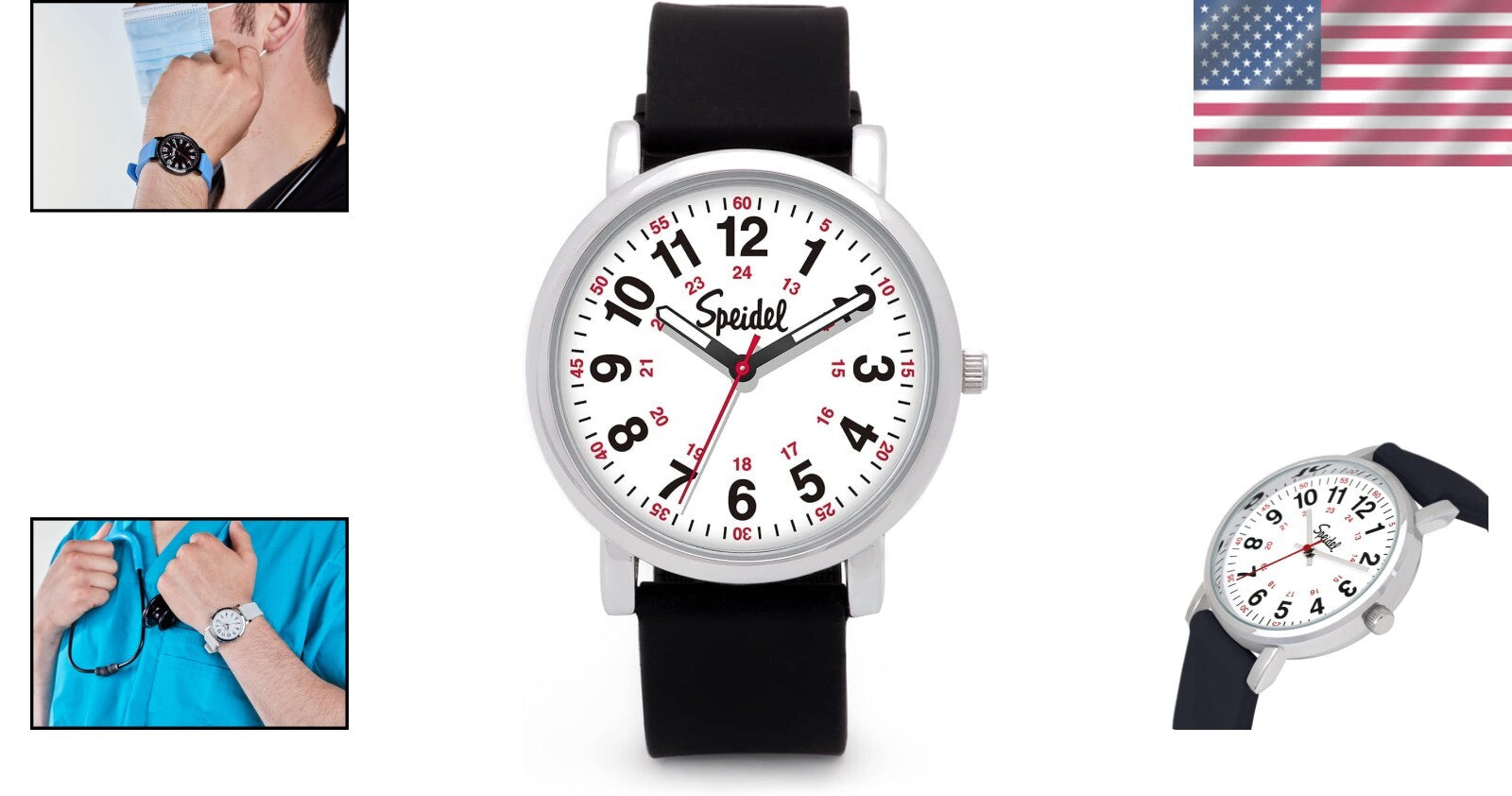 Scrub Watch for Medical Professionals - Easy Read Face, Military Time, Colors