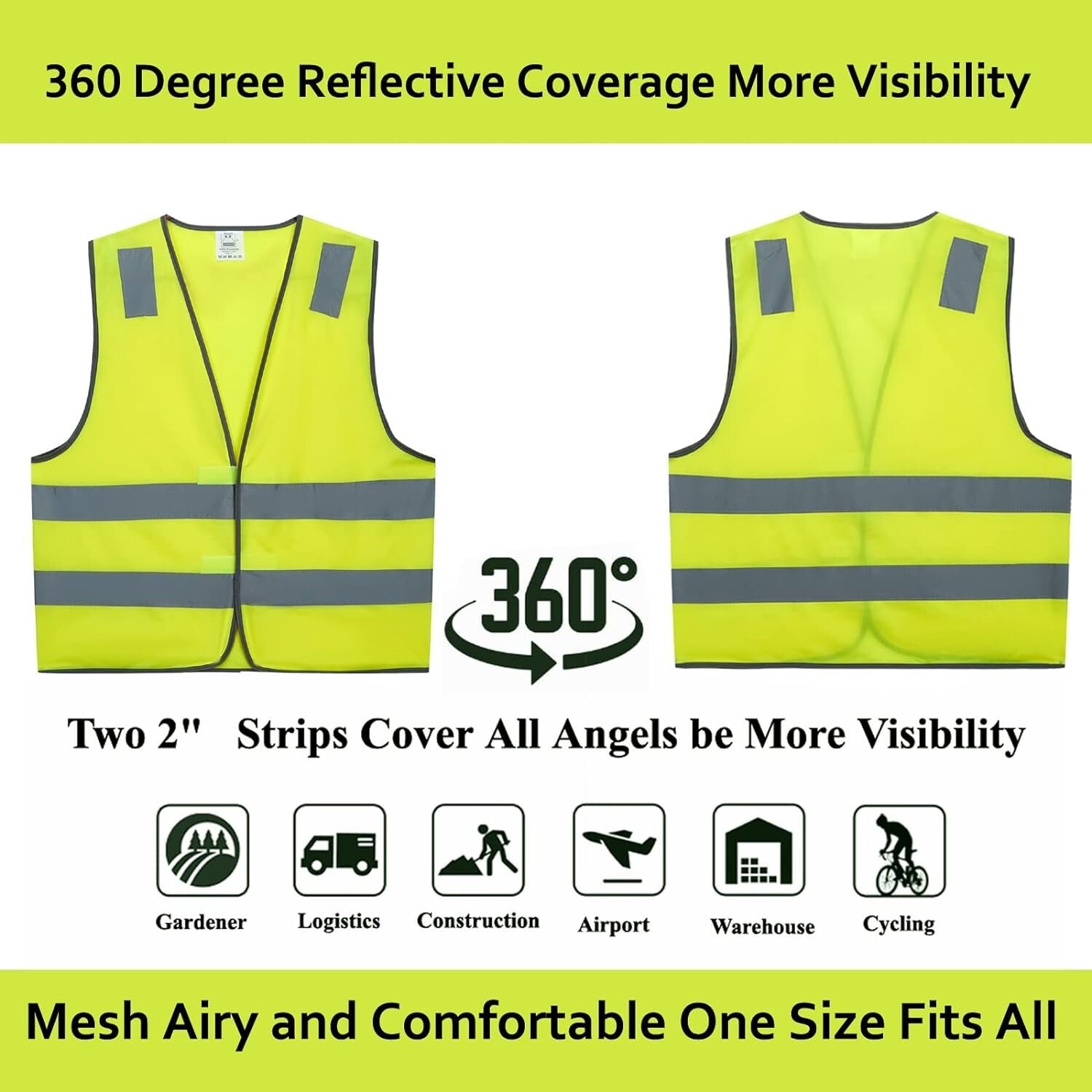 20 Pack Yellow Reflective Safety Vests - ANSI Class 2 High Visibility Gear
