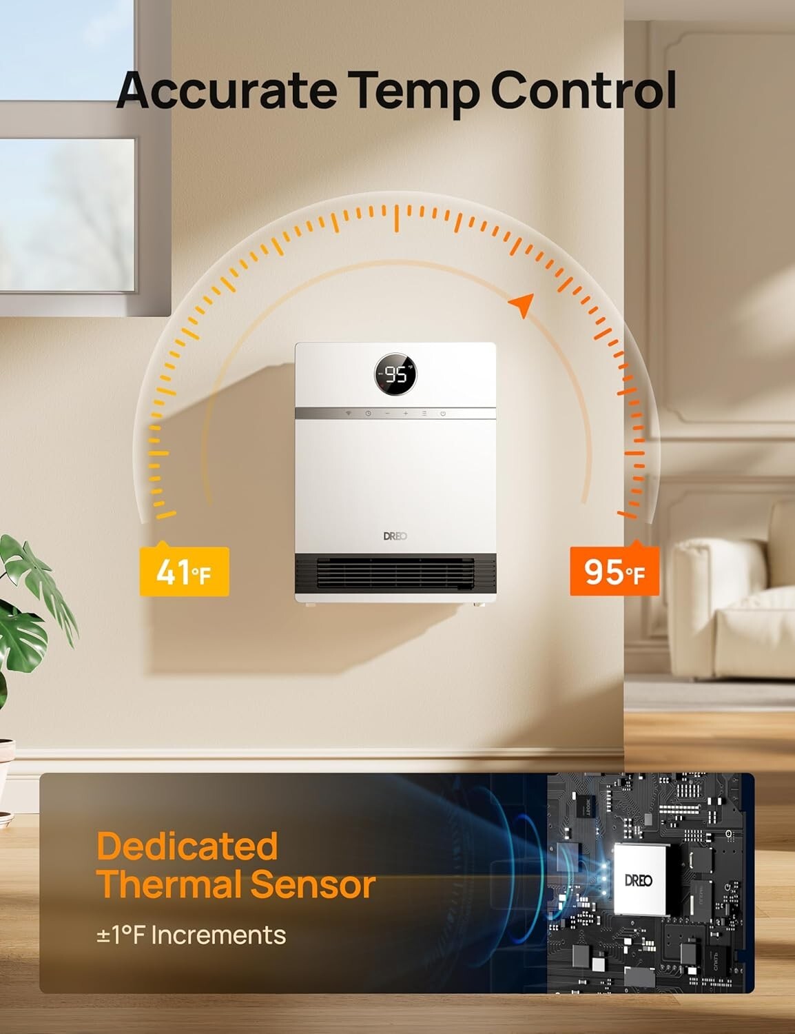 Efficient Indoor Space Heater: IP24 Wall Mount, Remote Control & Adjustable Temp
