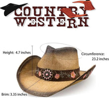 Load image into Gallery viewer, Handmade Brown Cowgirl Hat with Unique Peony Embroidery - Women’s Western Style