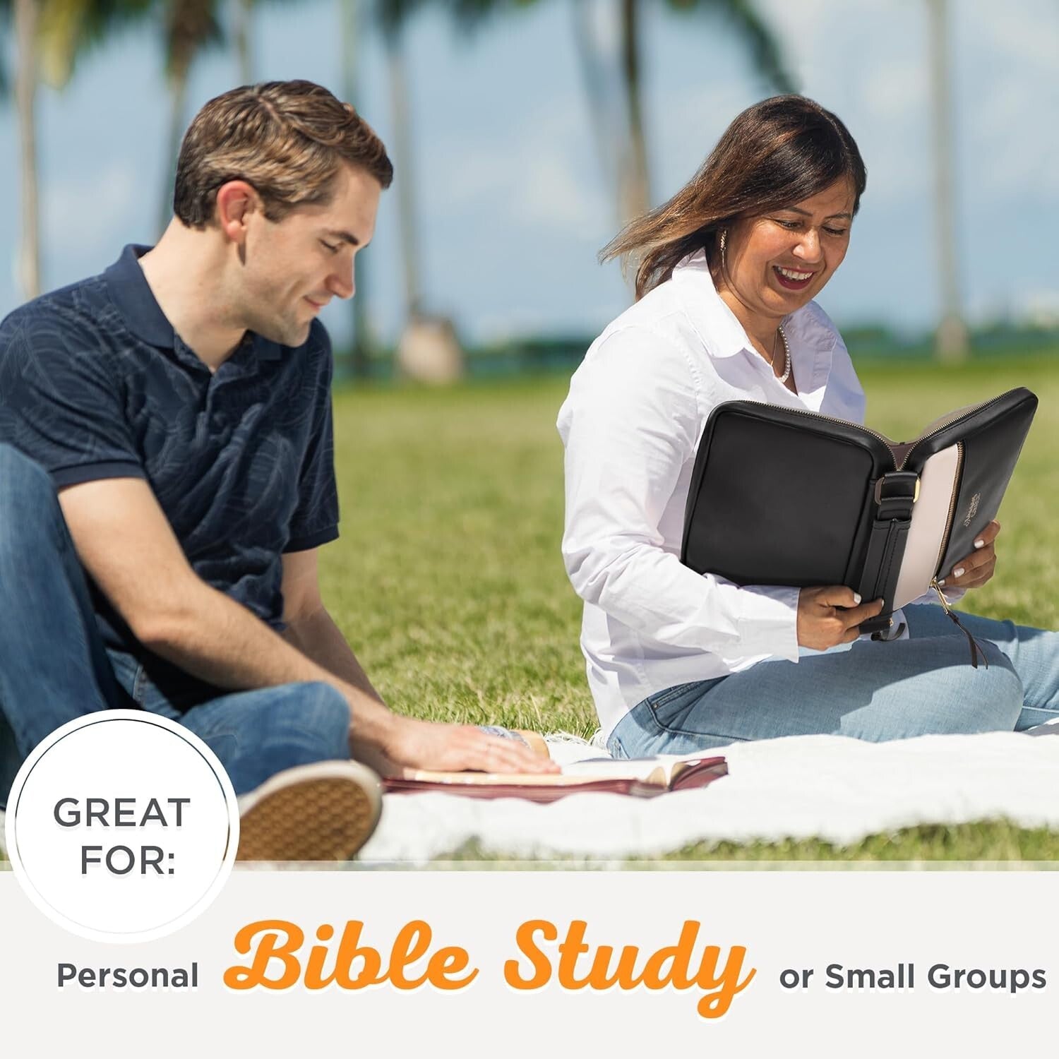 Water-Resistant 'Amazing Grace' Bible Cover in Stylish Black & Tan Faux Leather