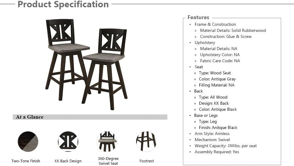 Elegant Black X-Back Swivel Bar Stools - Counter Height Set of 2 for Kitchen