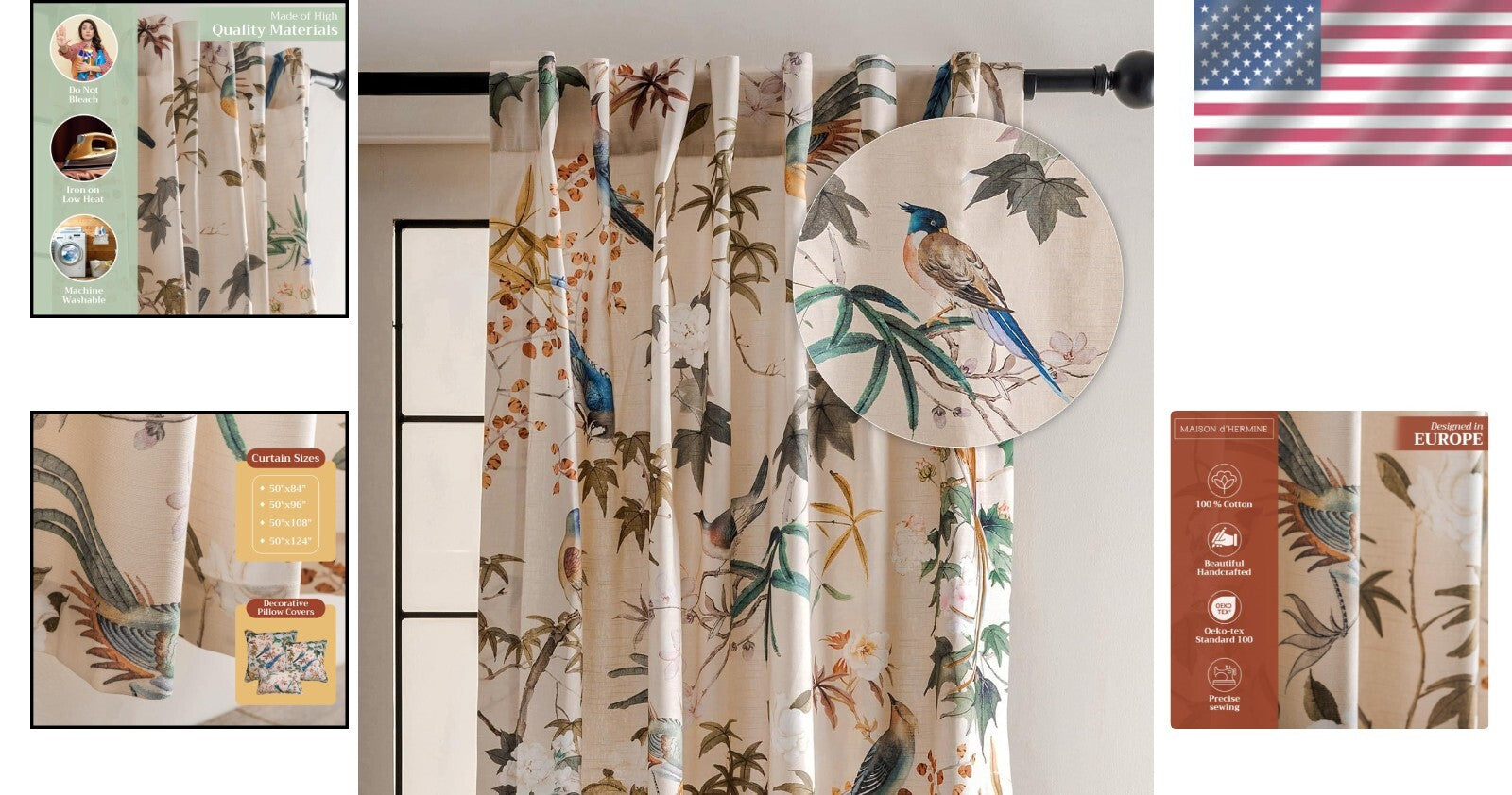 Elegant 84" Cotton Toile Curtains in Beige - Perfect for Cozy Interiors