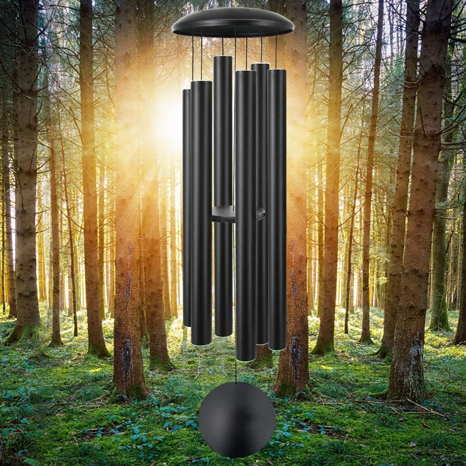 60" Extra Large Metal Wind Chimes - Deep Tone Garden Decoration in Black