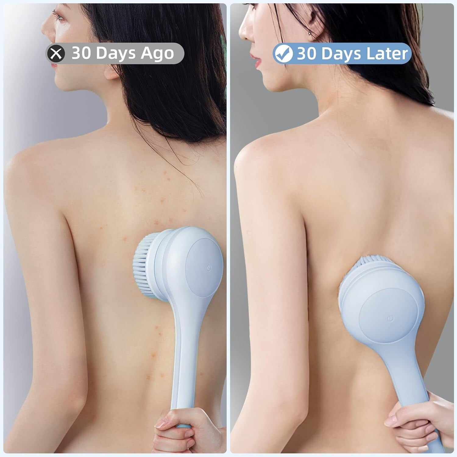 Electric Back Scrubber with Interchangeable Heads - 2 Speed Options for All Skin