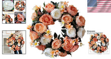 Load image into Gallery viewer, Eye-Catching 20-Inch Spring Wreath Featuring Champagne Gold Roses - Gift Ready