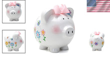 Load image into Gallery viewer, Vibrant Hand-Painted Ceramic Piggy Bank for Girls – 8-inch Flutter Flies Design