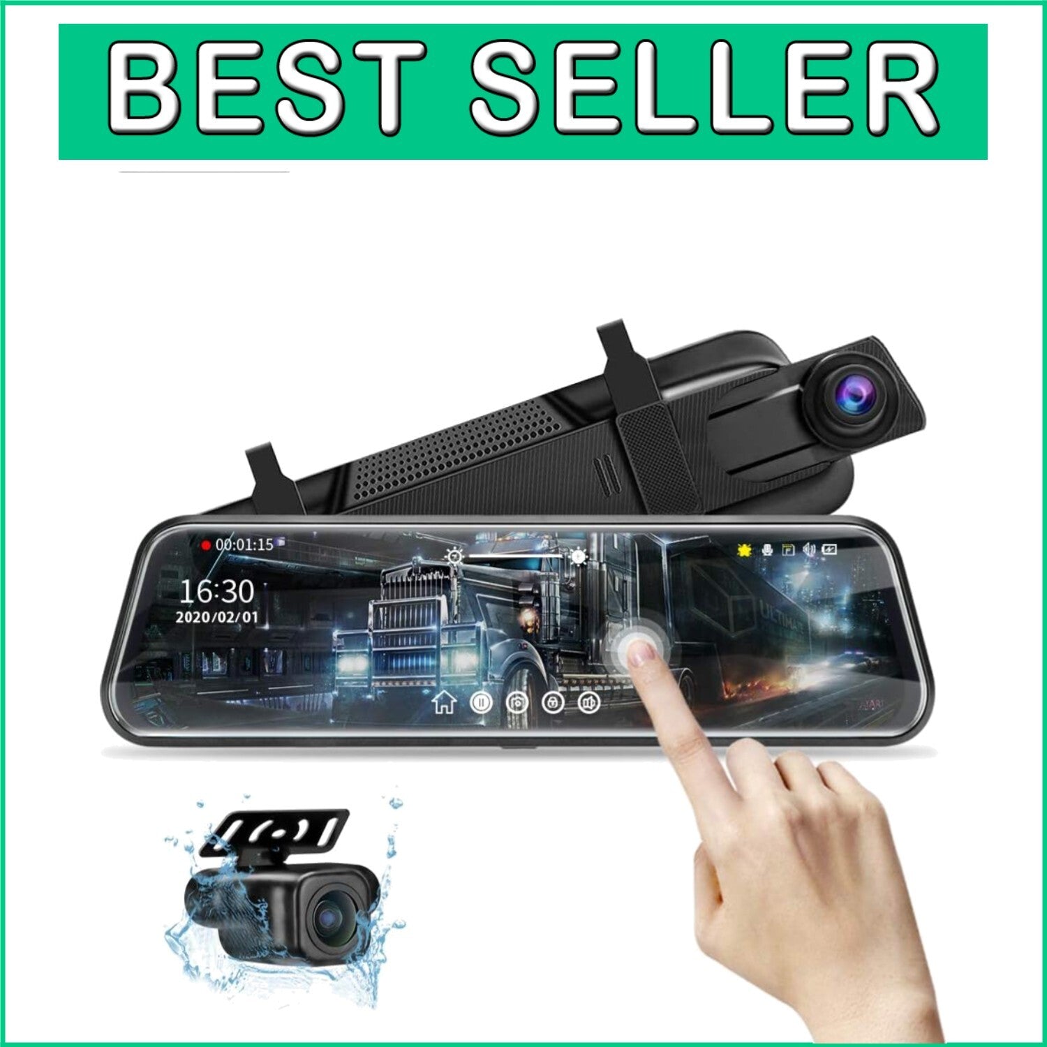 Full Touch Screen 10'' Dual Camera Rear View Mirror with Night Vision G-Sensor