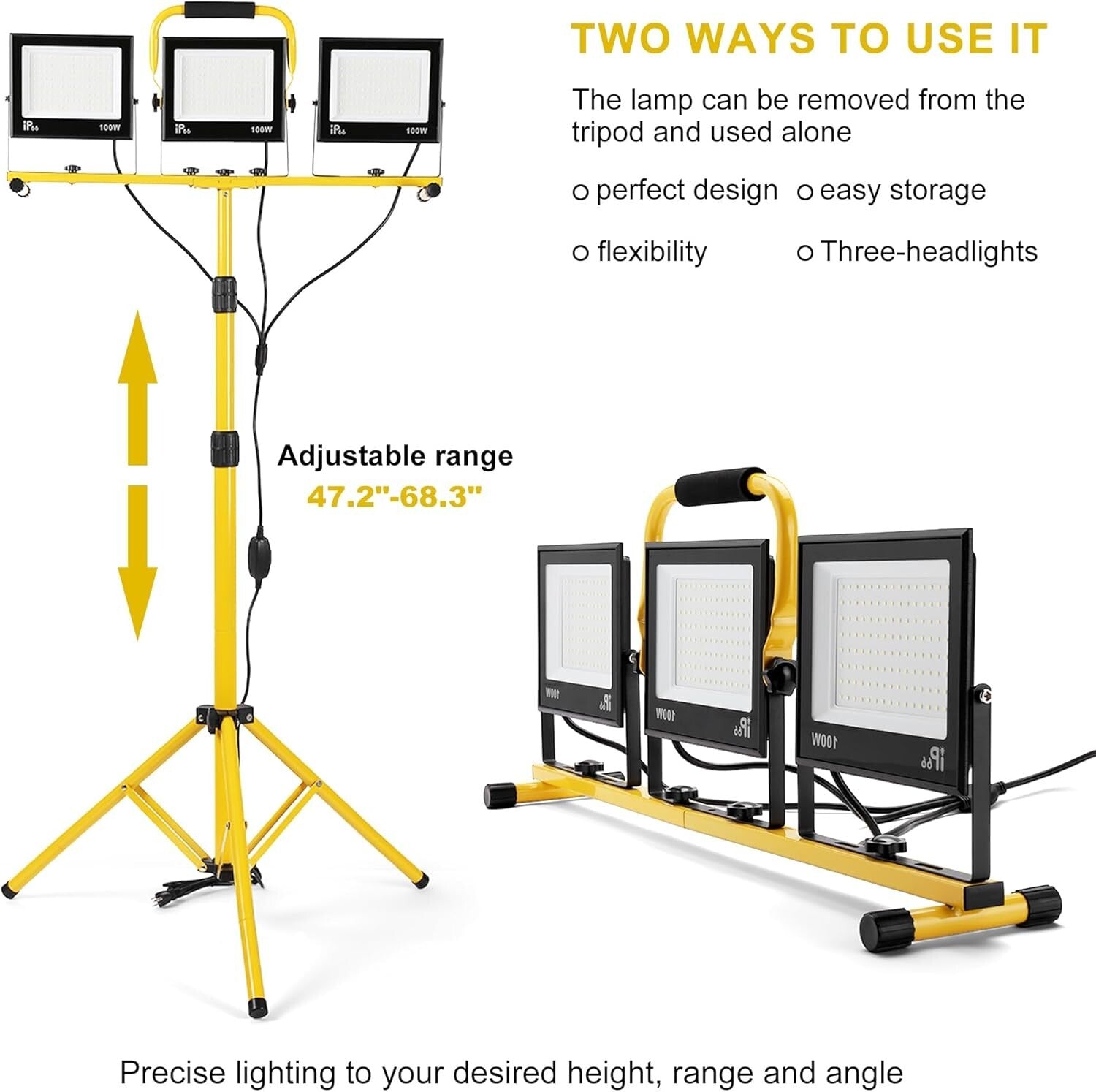 30000 Lumen Waterproof LED Work Light with Adjustable Tripod for Professionals