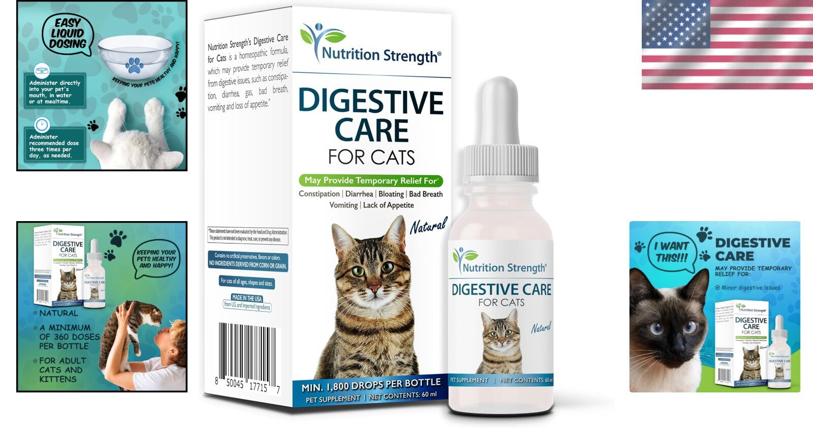 Gentle Digestive Care Drops for Cats - 60ml Natural Constipation & Diarrhea Aid