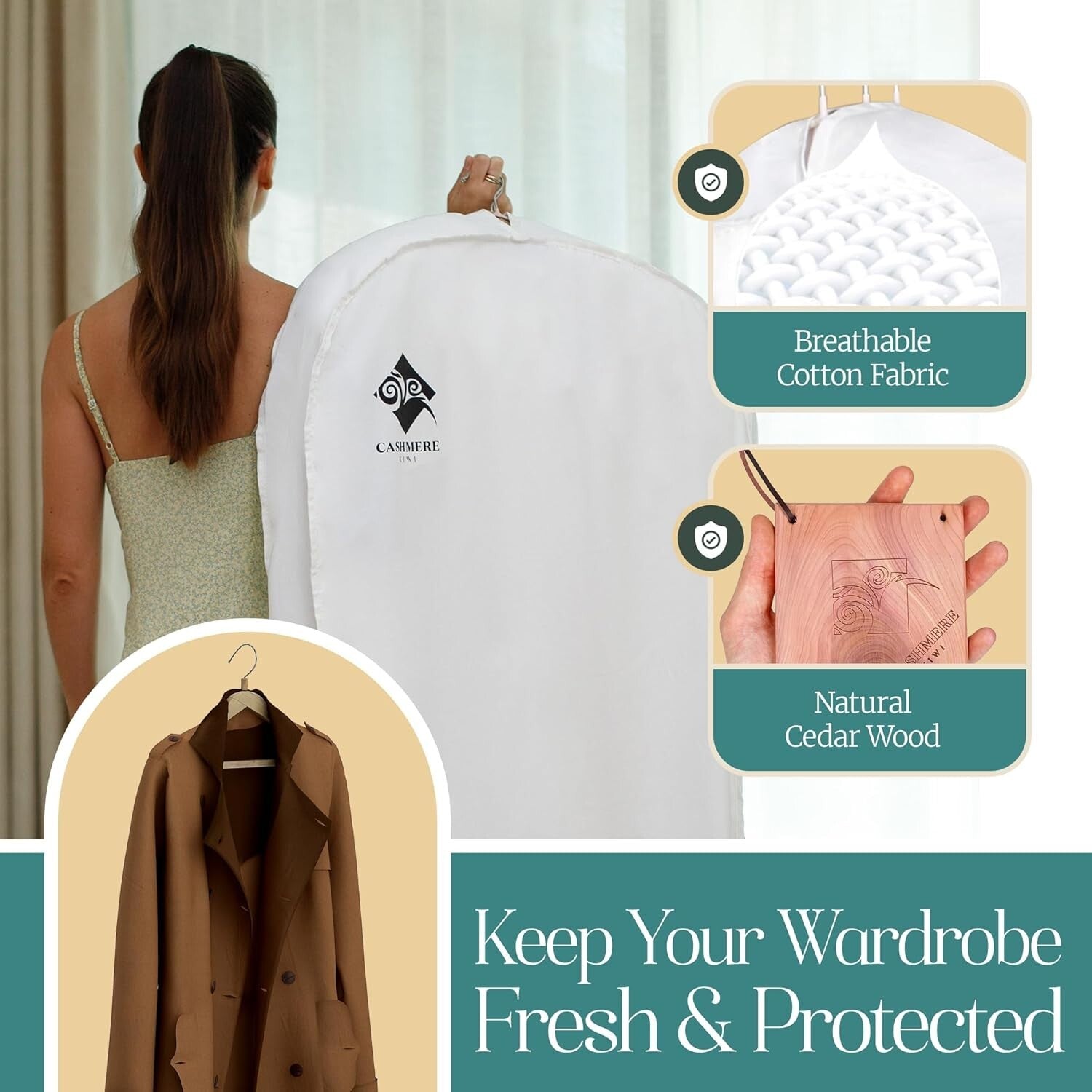 Stylish 60” Garment Bag with Cedar Blocks - Perfect for Formal Dresses and Coats