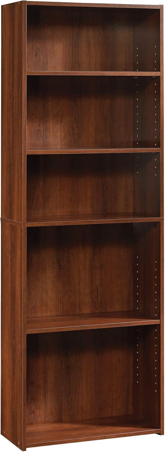 Traditional 5-Shelf Bookcase with Adjustable Components in Brook Cherry Finish