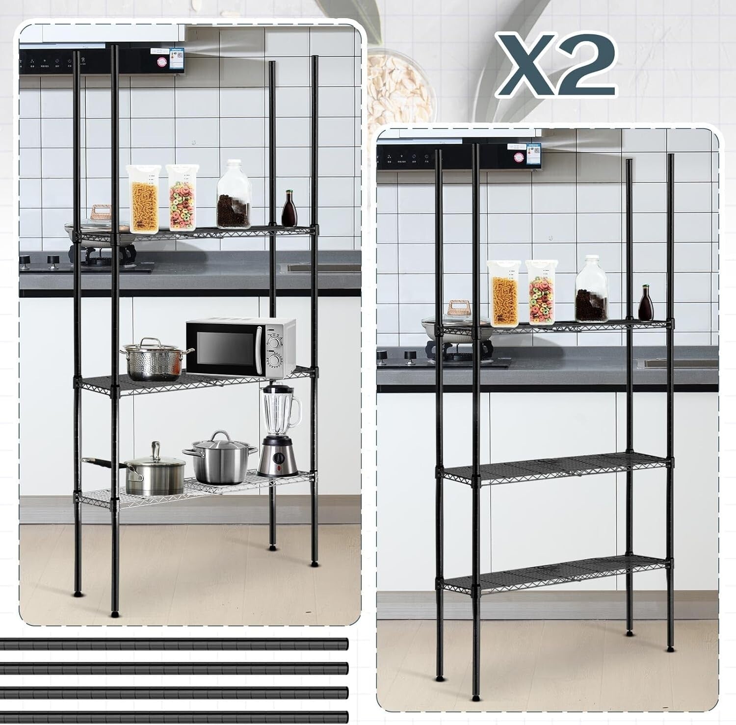 Durable 74 Inch Chrome Shelving Poles with 100 Clips for Versatile Storage