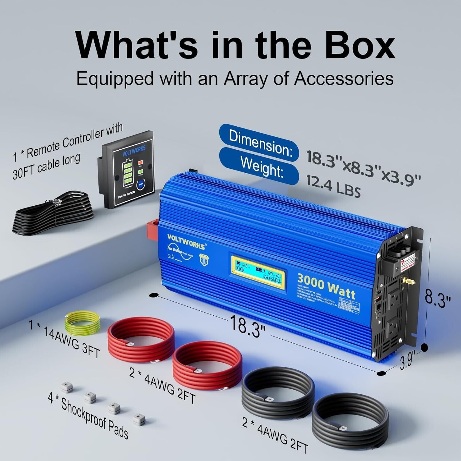 Advanced 3000W Power Inverter, 6000W Surge for Off-Grid Solar & Vehicles