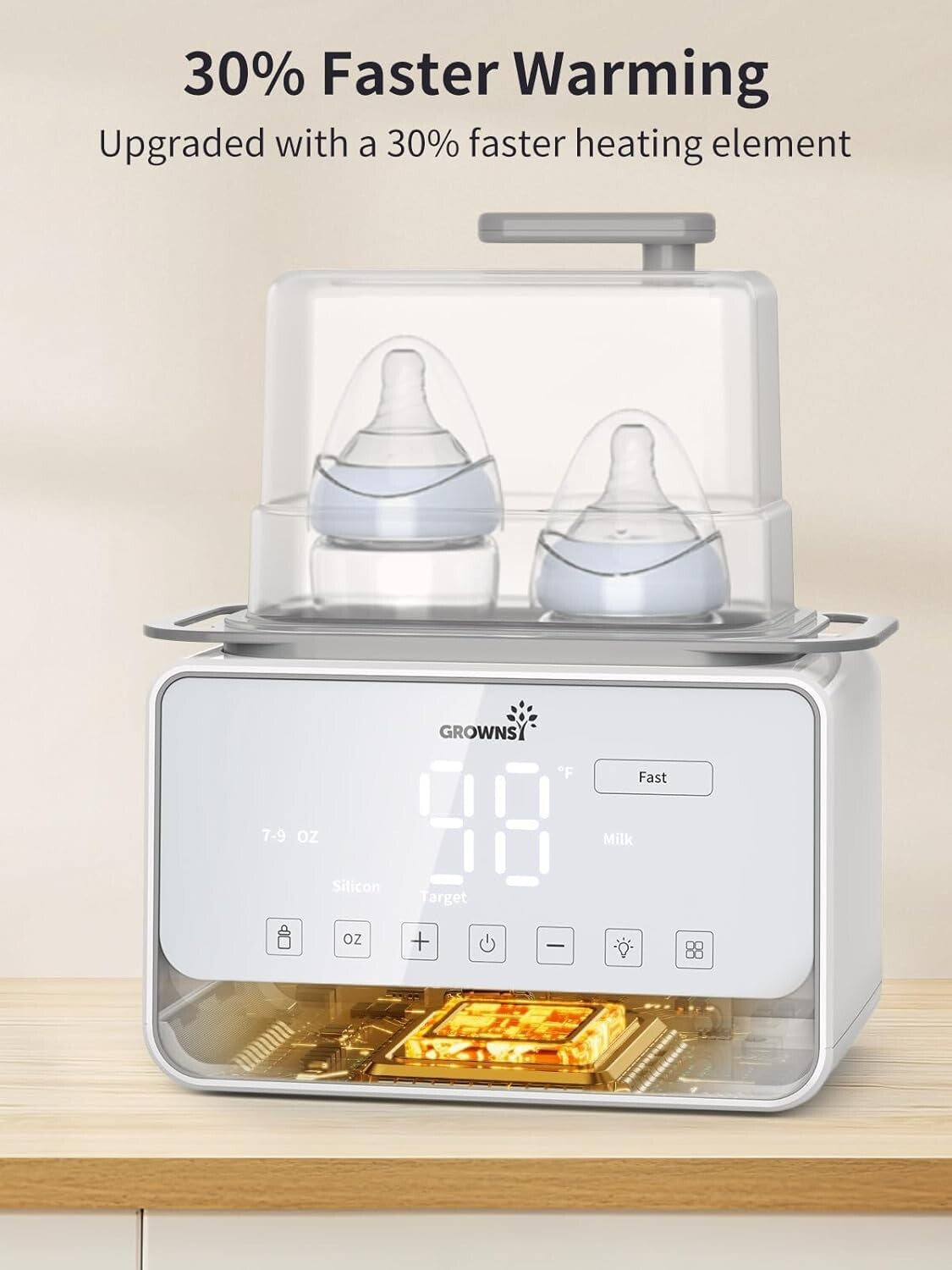 GROWSNY 12-in-1 Baby Bottle Warmer with Fast Steam & Night Light - Safe & Easy
