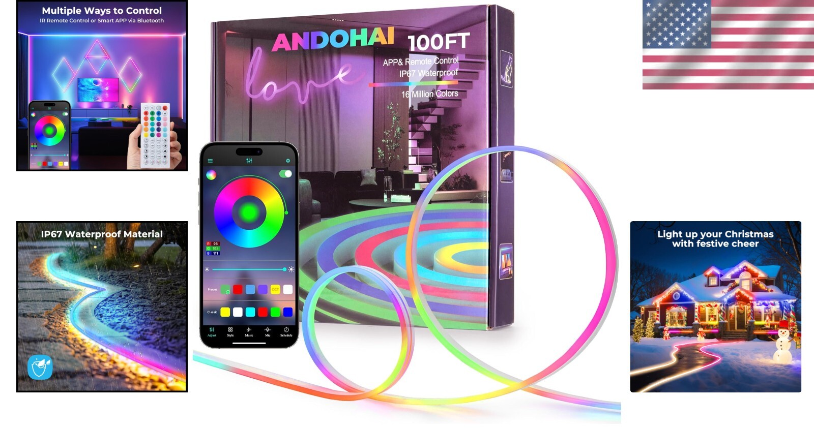 Durable IP67 Neon Rope Lights - 100FT Color-Changing LED with Smart Controls