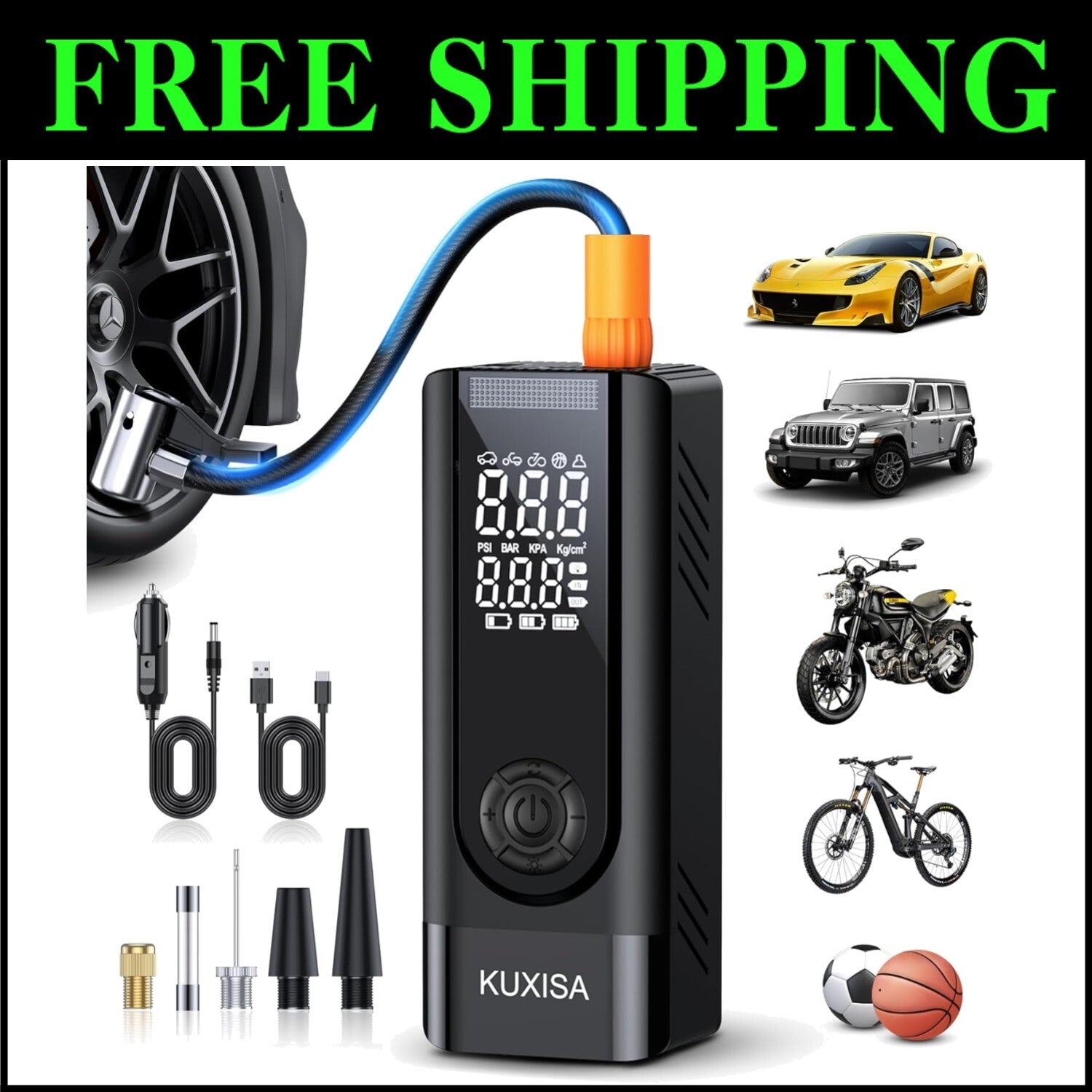 Rechargeable Air Compressor - 3X Faster Tire Inflator with Dual LCD Display