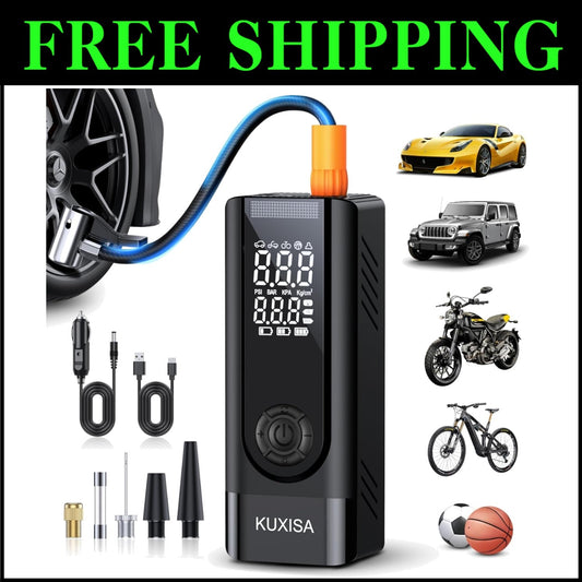 Rechargeable Air Compressor - 3X Faster Tire Inflator with Dual LCD Display
