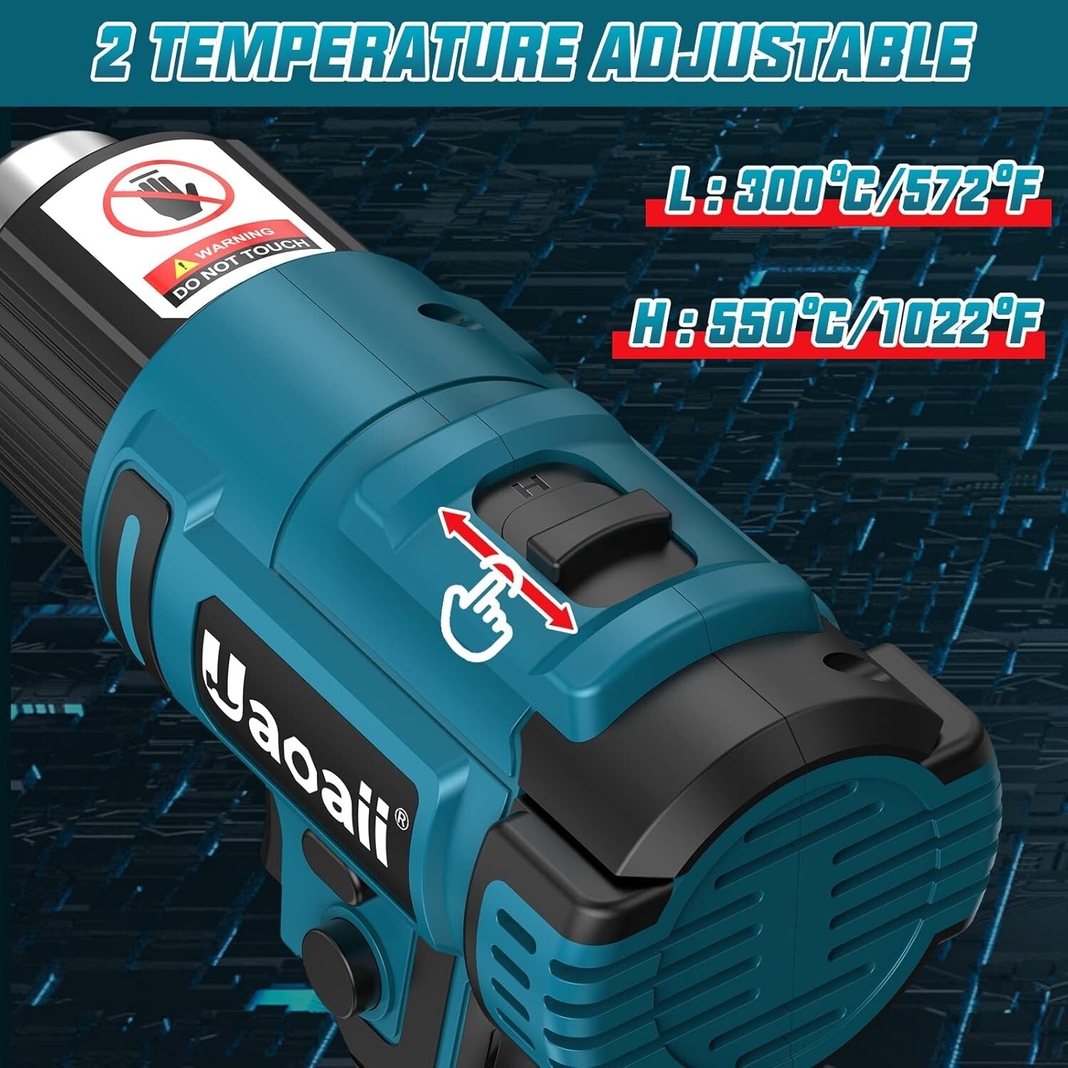 Portable Hot Air Gun Kit - 21V, 4 Nozzle Set, LED & Ergonomic Design, 1022°F