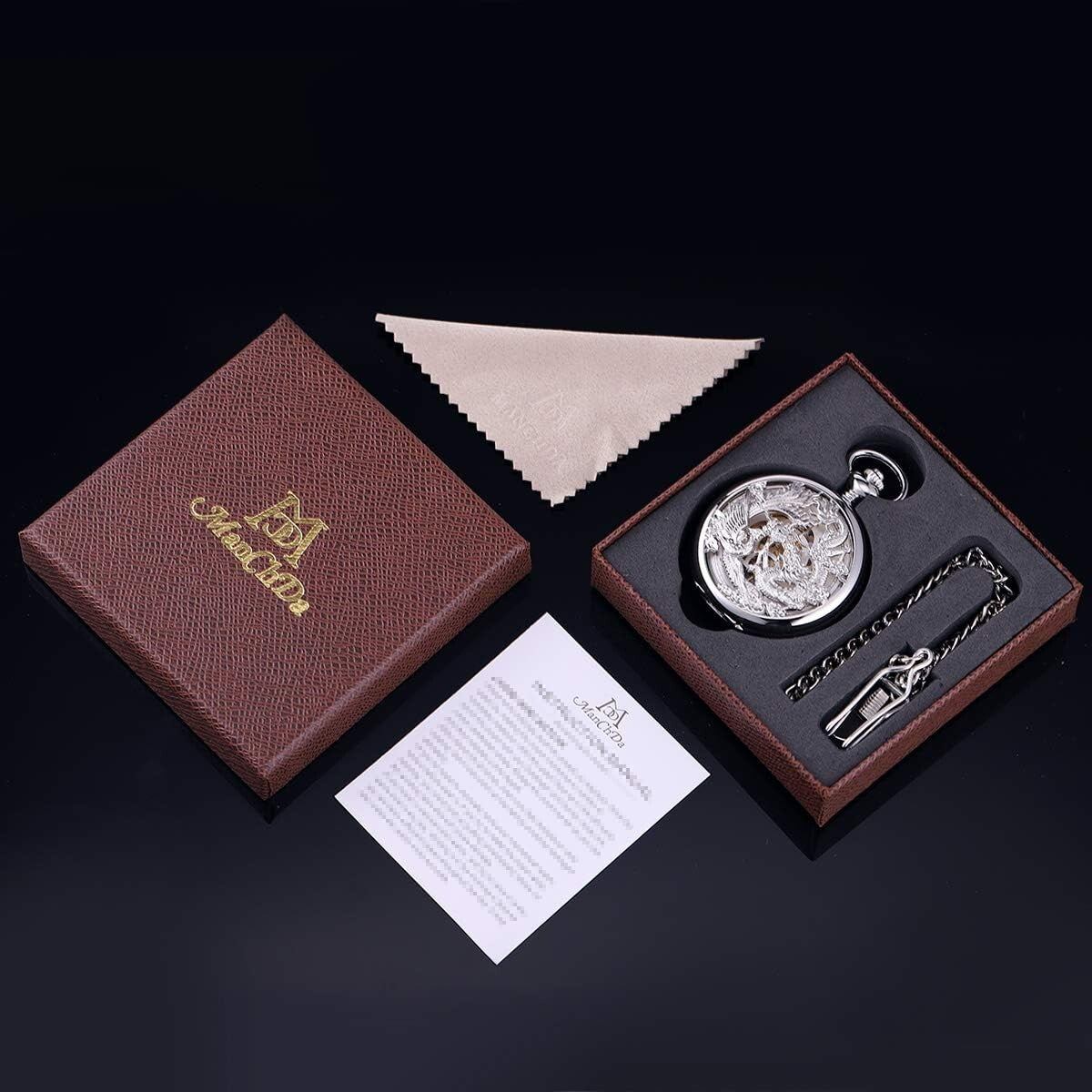Elegant Mechanical Pocket Watch with Skeleton Dial - Dragon & Phoenix Design