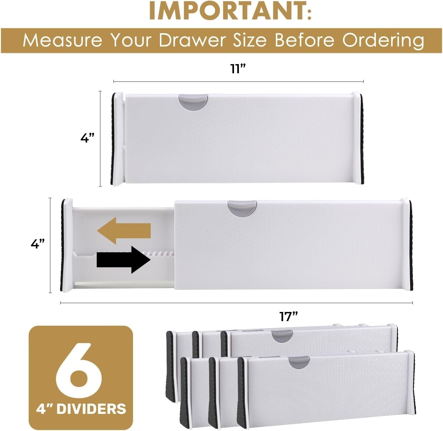 6 Pack Adjustable Drawer Organizers - Stylish Storage Solution for Every Room