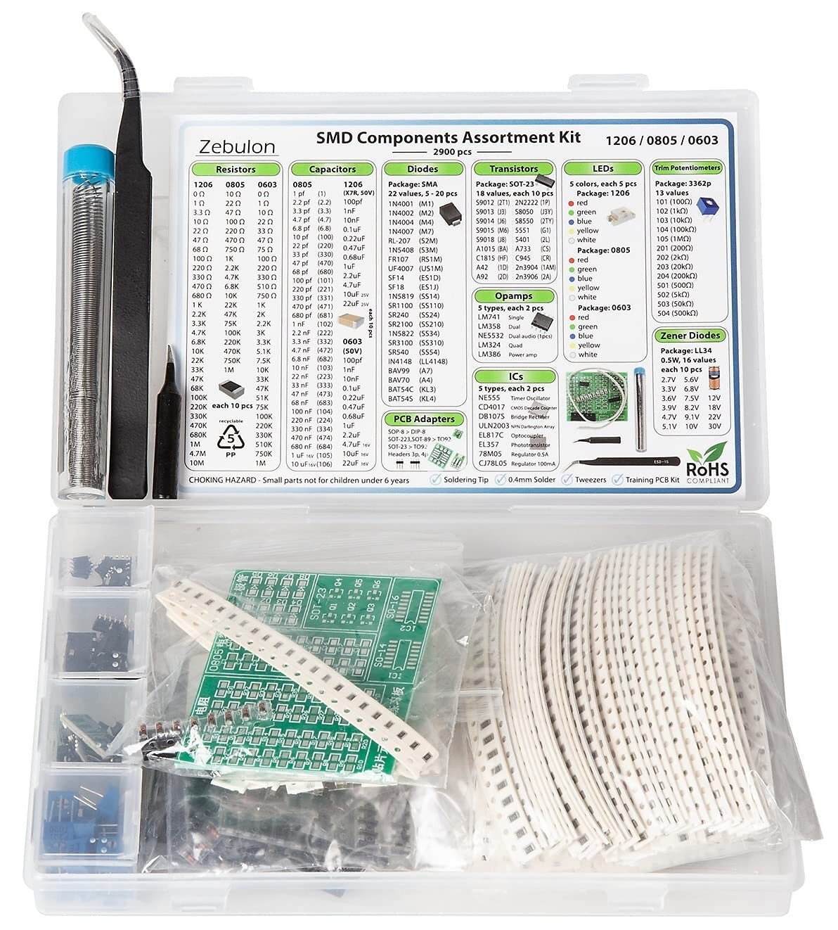 Extensive Electronics SMD Assortment - 2900 pcs Resistors, Capacitors, and More!
