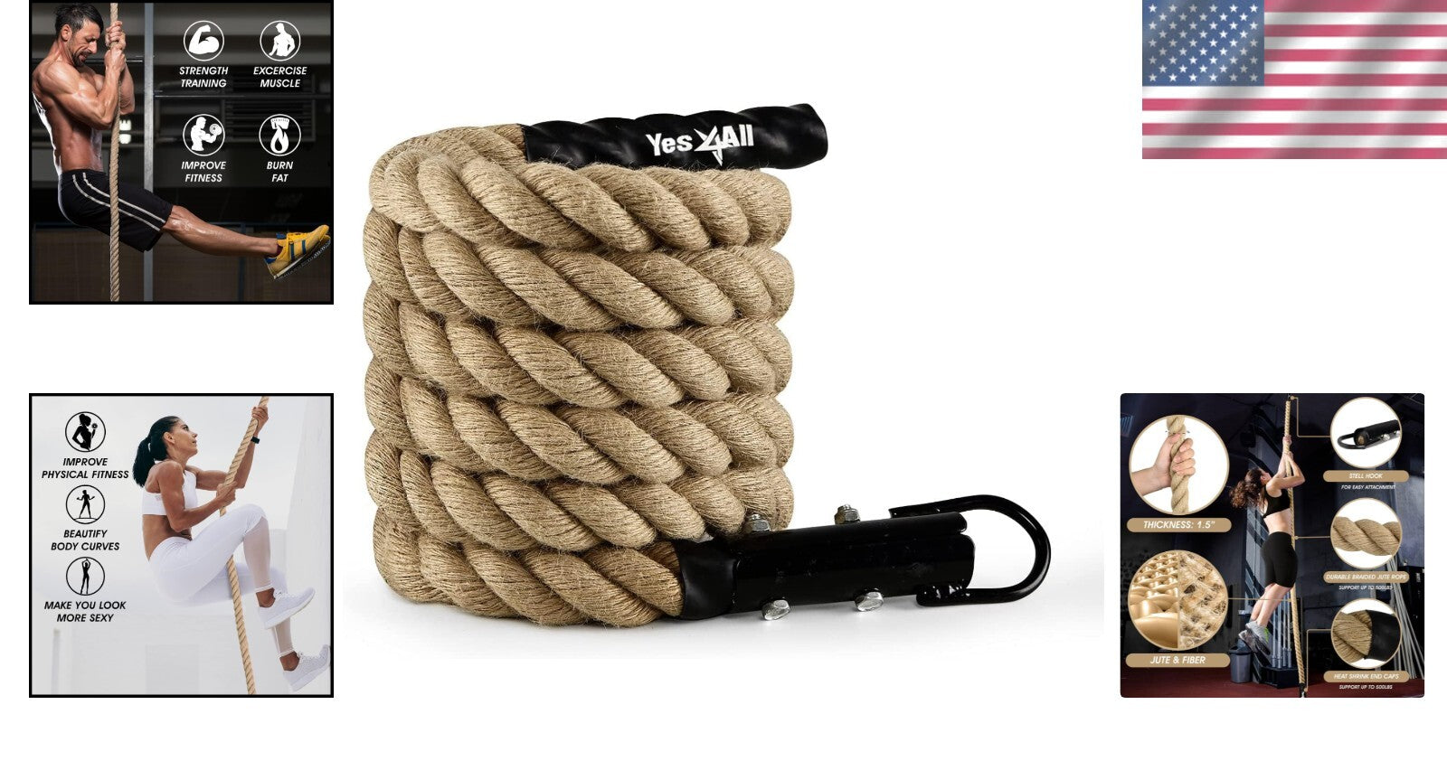 Durable 10FT Sisal Climbing Rope for Agility & Strength Training Exercises
