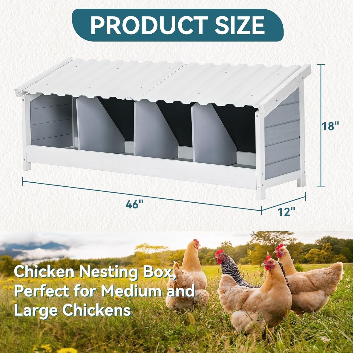 Premium Wooden Chicken Nesting Box - Weatherproof & Easy to Clean Design