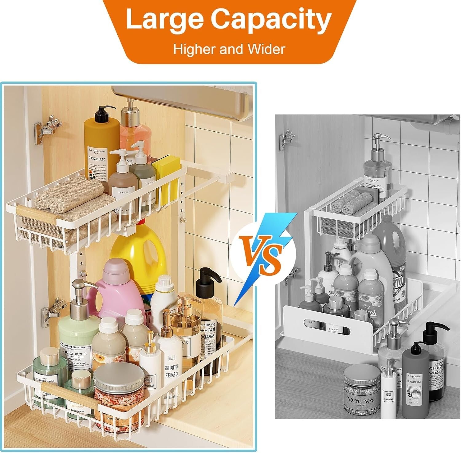 2-Tier Height Adjustable Under Sink Organizer - Space-Saving Pull Out Storage