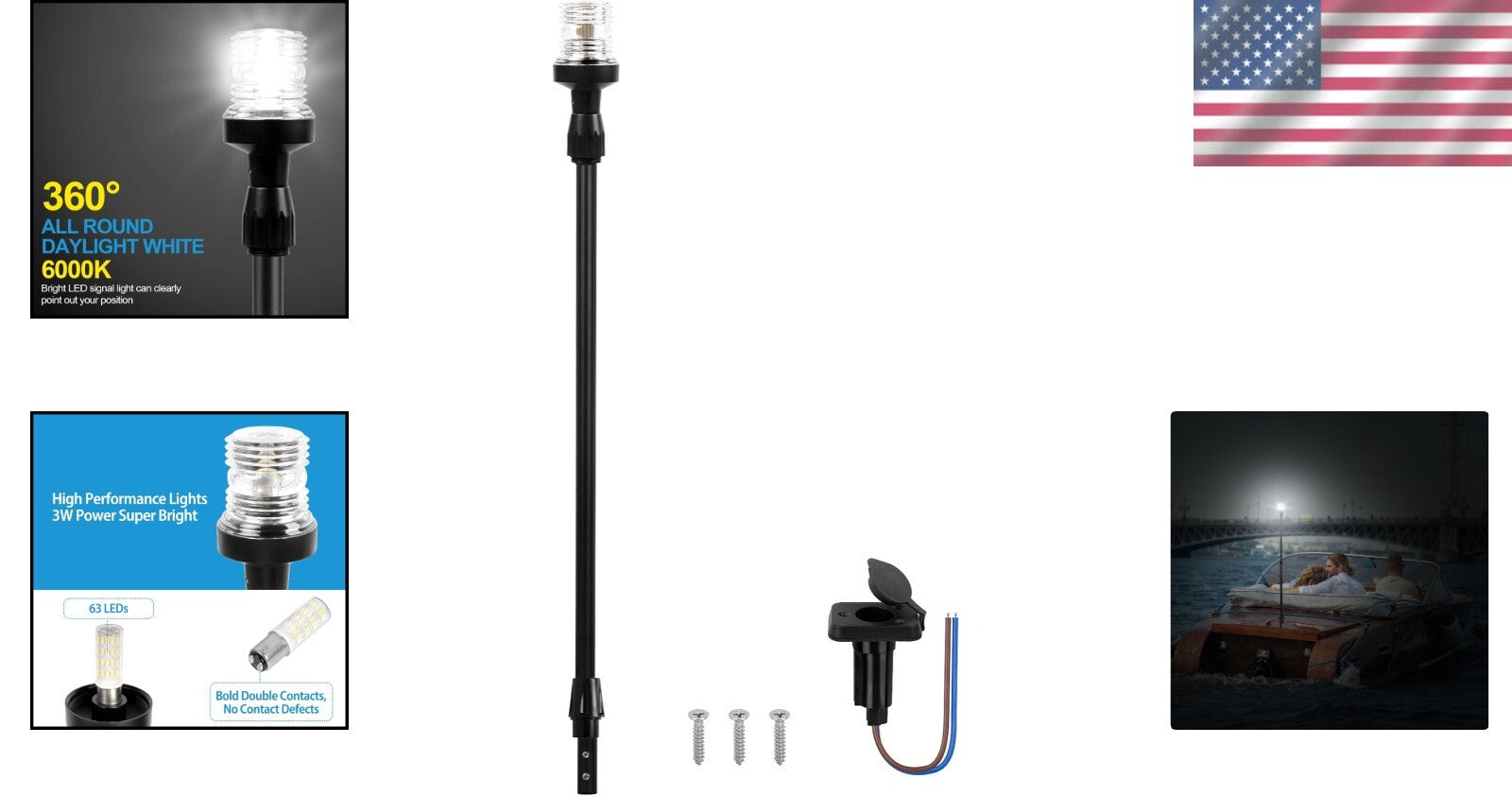 IP67 Waterproof 3NM LED Boat Navigation Light - Fits Pontoon, Yacht, Bass Boats