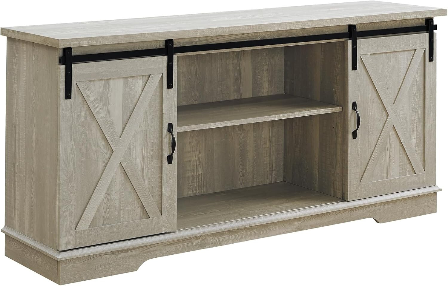 Charming 58-Inch Stone Grey TV Stand with Sliding Doors and 3 Adjustable Shelves