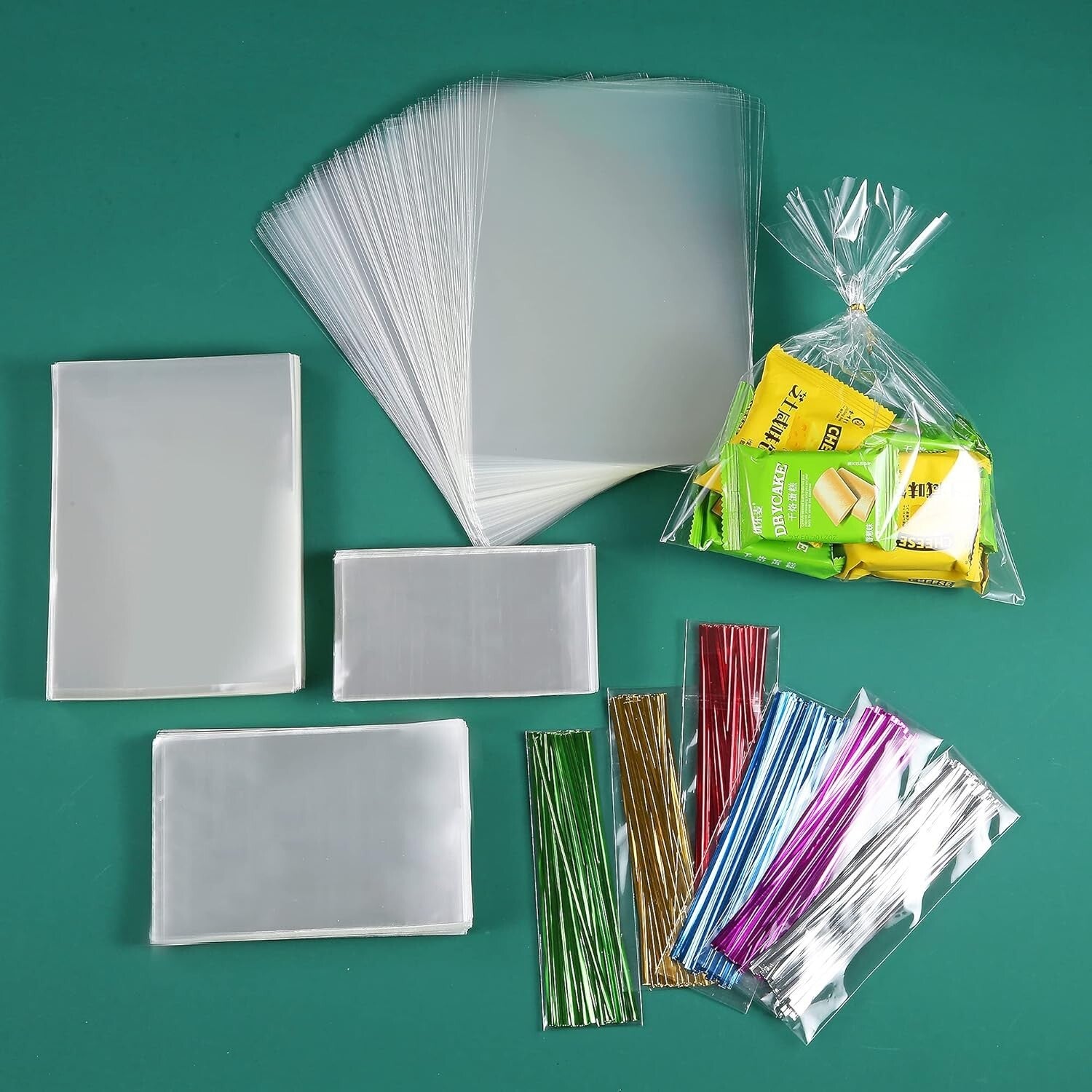 Durable 20" x 30" Clear Cellophane Bags with Twist Ties for Events - 100 Pcs
