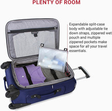 Load image into Gallery viewer, Blue 21-Inch Expandable Carry-On Luggage with Multi-Directional Spinner Wheels