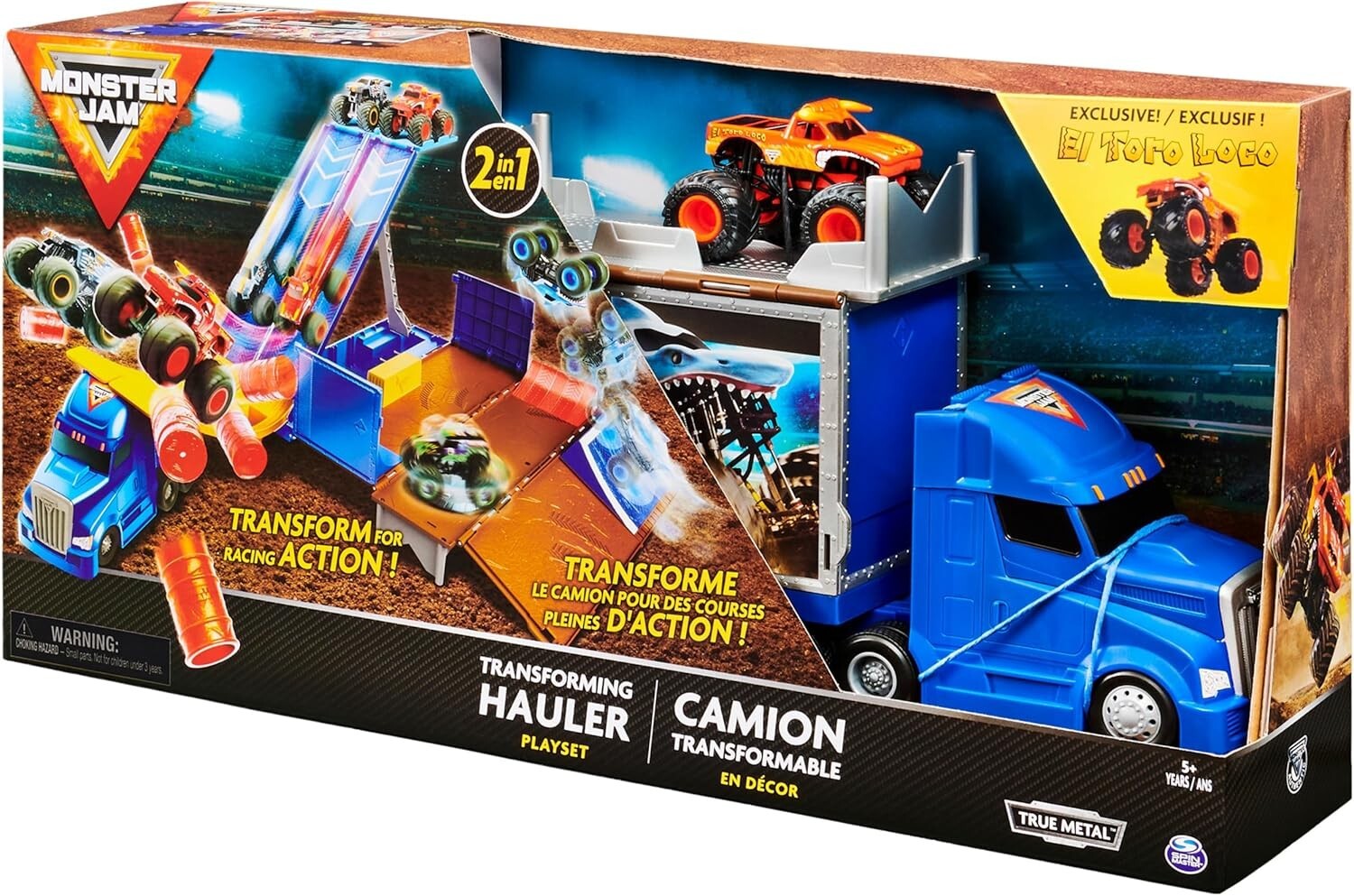 Exclusive El Toro Loco Monster Truck and Transforming Hauler Playset for Ages 4+