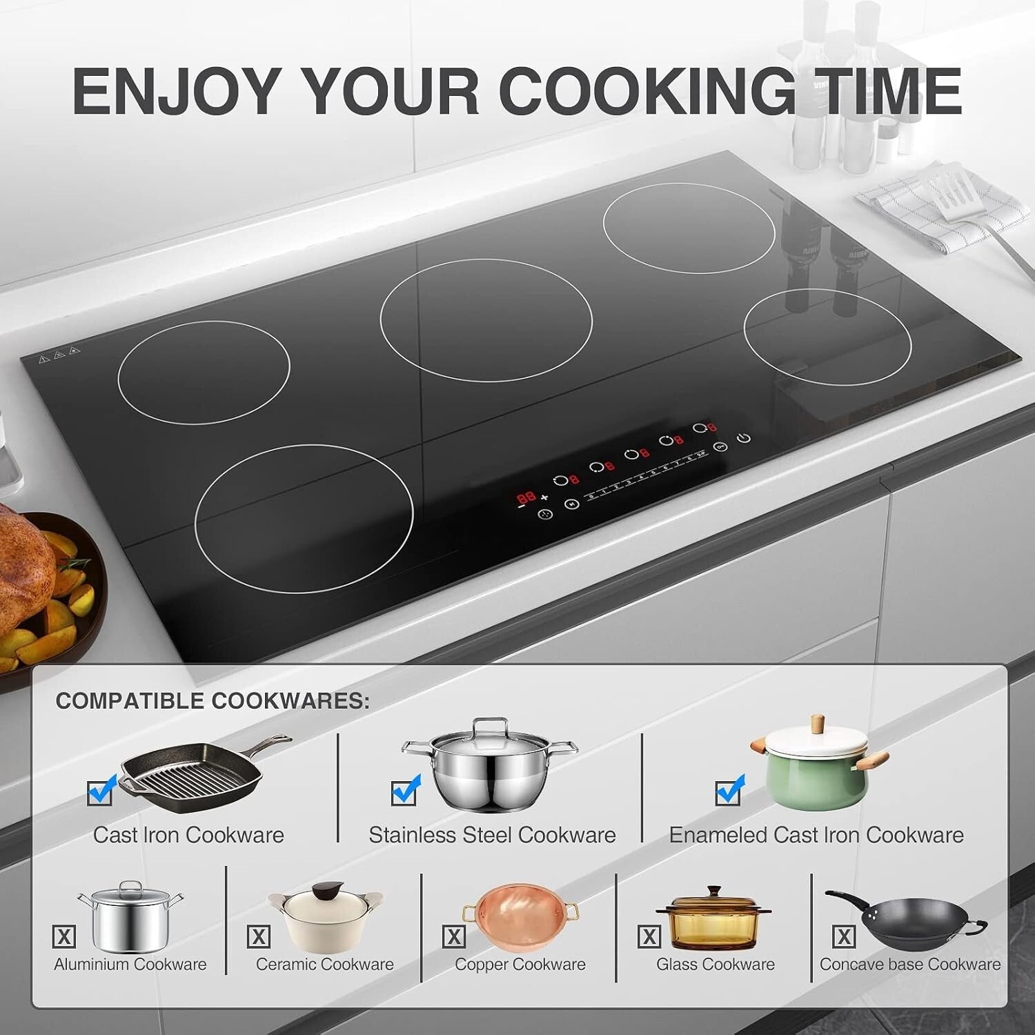 Efficient 36'' Induction Cooktop with 5 High-Power Burners and Safety Features