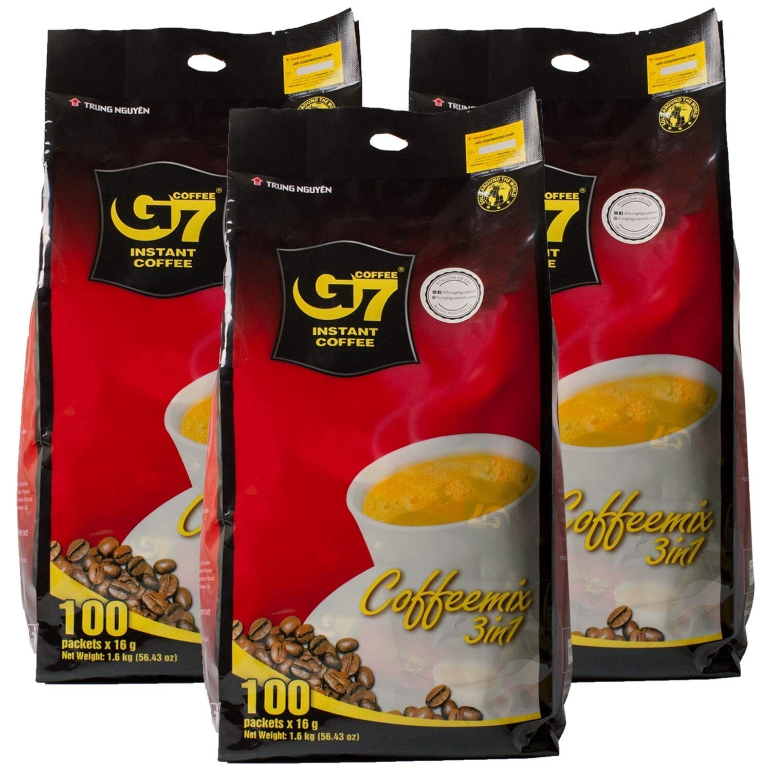 G7 3-in-1 Instant Coffee Pack - Bold Dark Roast with Creamer & Sugar (100 Pack)