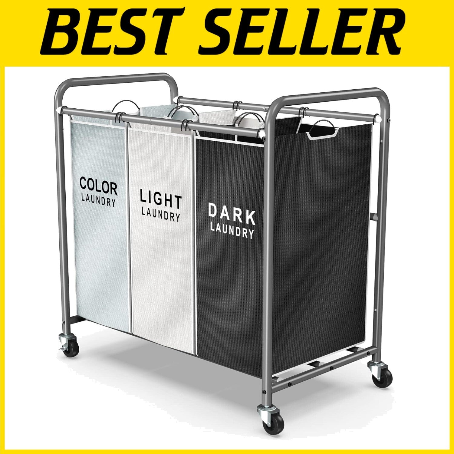 Efficient Laundry Cart with Easy-Access Bags - 3 Compartments for Sorting