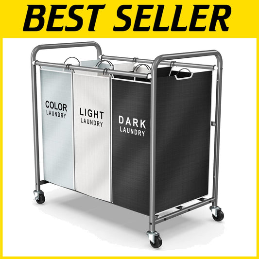 Efficient Laundry Cart with Easy-Access Bags - 3 Compartments for Sorting