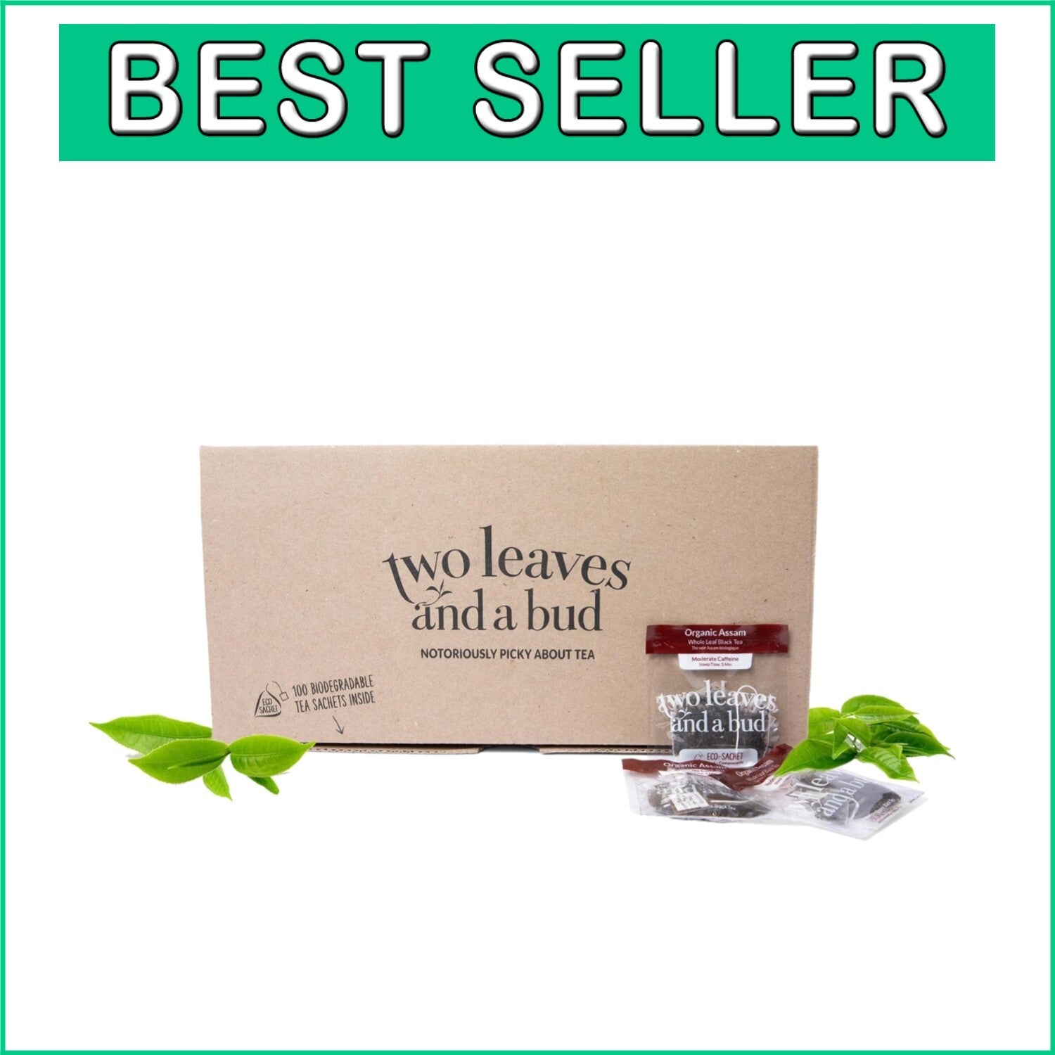 Delicious Organic Assam Whole Leaf Black Tea in Eco-Friendly Sachets, 100 Count