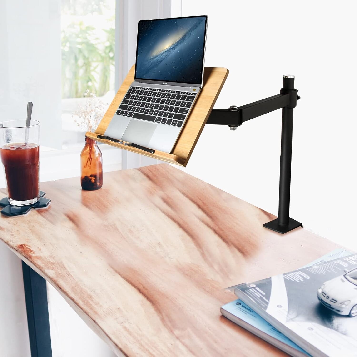 Ergonomic Desktop Book Holder - XL Bamboo Clamp Stand for Cooking and Study