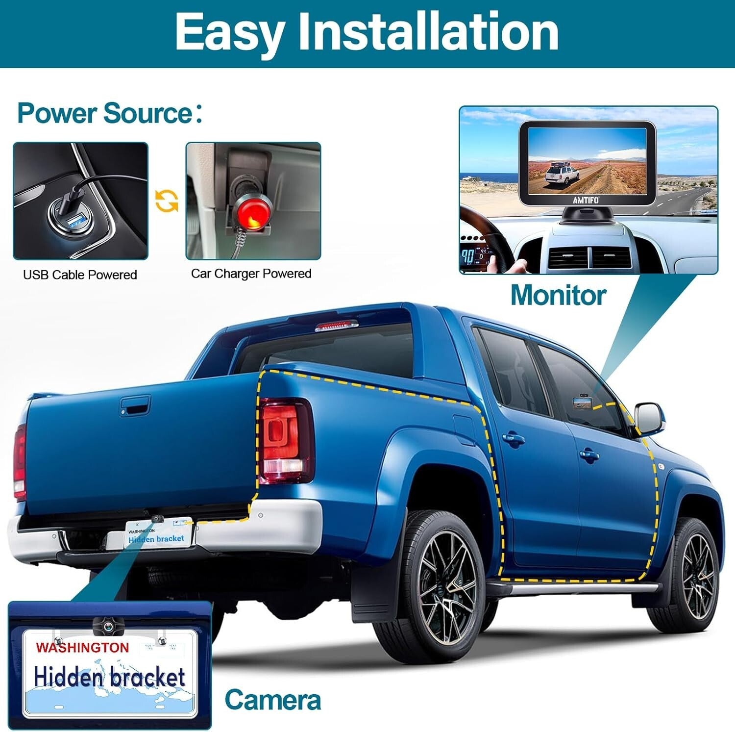 IP69 Waterproof Truck Backup Camera with 7-Inch Clear Monitor for Safe Parking
