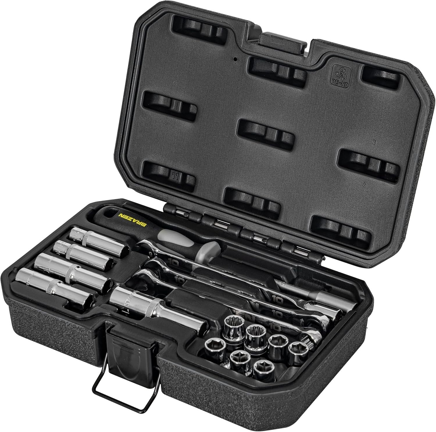 Complete 10mm Socket Set: 12 Sockets, 3 Wrenches & Nut Driver - Portable Case
