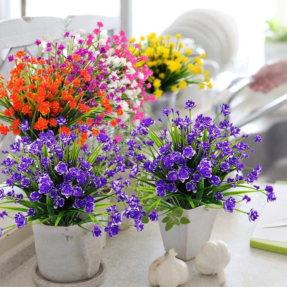 20 Bundles UV Resistant Artificial Flowers - Lifelike Outdoor Decoration in Blue