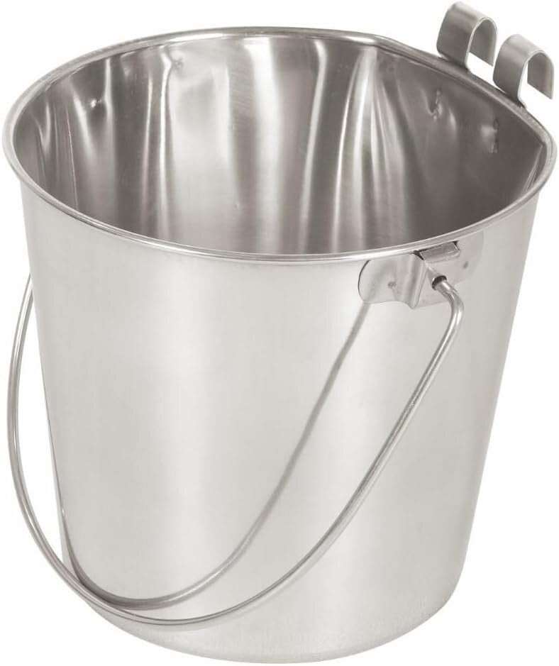 Flat-Sided 9 Quart Stainless Steel Bucket for Clean & Organized Pet Spaces