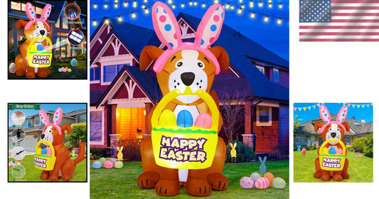 5.2 FT Easter Dog Inflatables with Colorful Eggs & LEDs for Festive Outdoor Fun