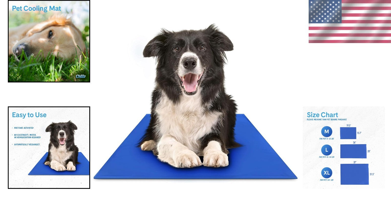 Chillz Pressure-Activated Cooling Pad for Large Pets - Lightweight & Easy Care